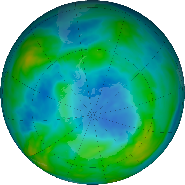 Antarctic ozone map for 25 May 2018